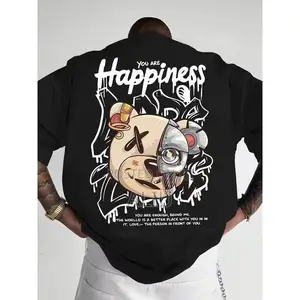 Men’s Oversized Graphic T-Shirt – Bear Print Streetwear (Beige)