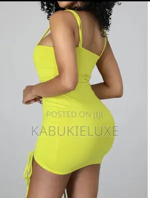 Neon Lime Ruched Bodycon Mini Dress for Ladies