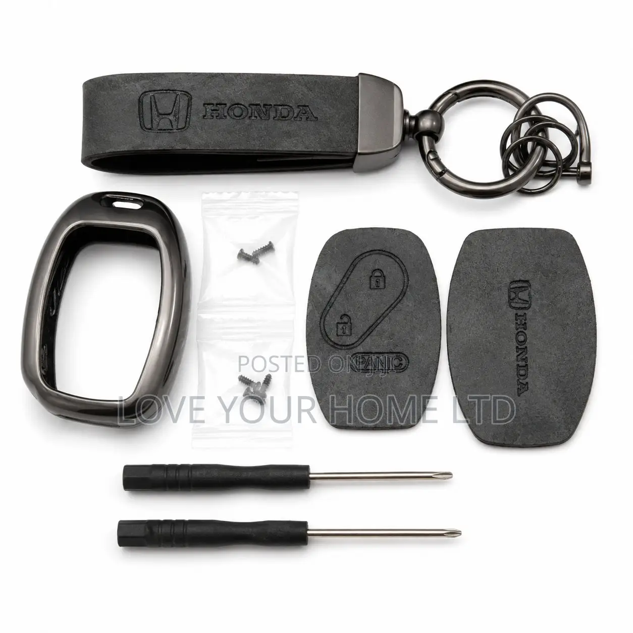 Honda -2 Button Smart Key With Leather Keychain Metal Case Kit