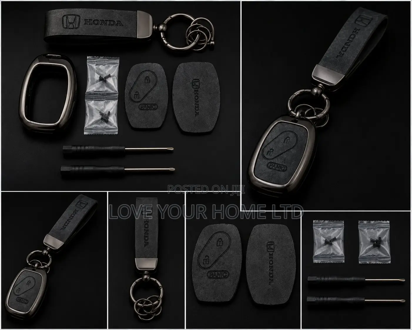 Honda -2 Button Smart Key With Leather Keychain Metal Case Kit