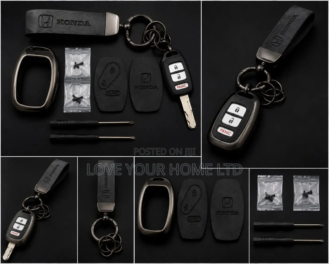 Honda -2 Button Smart Key With Leather Keychain Metal Case Kit