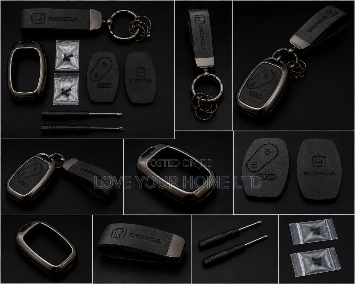 Honda -2 Button Smart Key With Leather Keychain Metal Case Kit