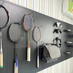 Aesthetic Black Metallic Pegboard With Hooks.