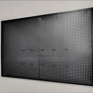 Aesthetic Black Metallic Pegboard With Hooks.