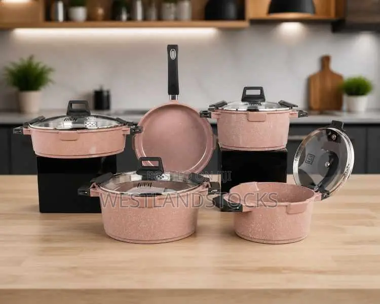 5-Piece Non-Stick Cookware Set, Featuring Stylish Speckled Stone
