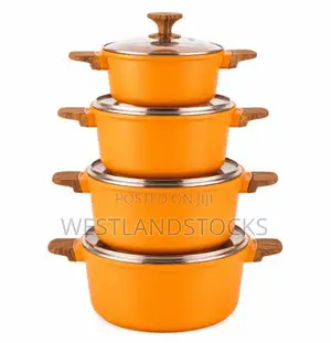 Non-Stick Pot Set With Wood-Look Handles and Glass Lid