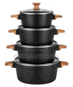 Non-Stick Pot Set With Wood-Look Handles and Glass Lid