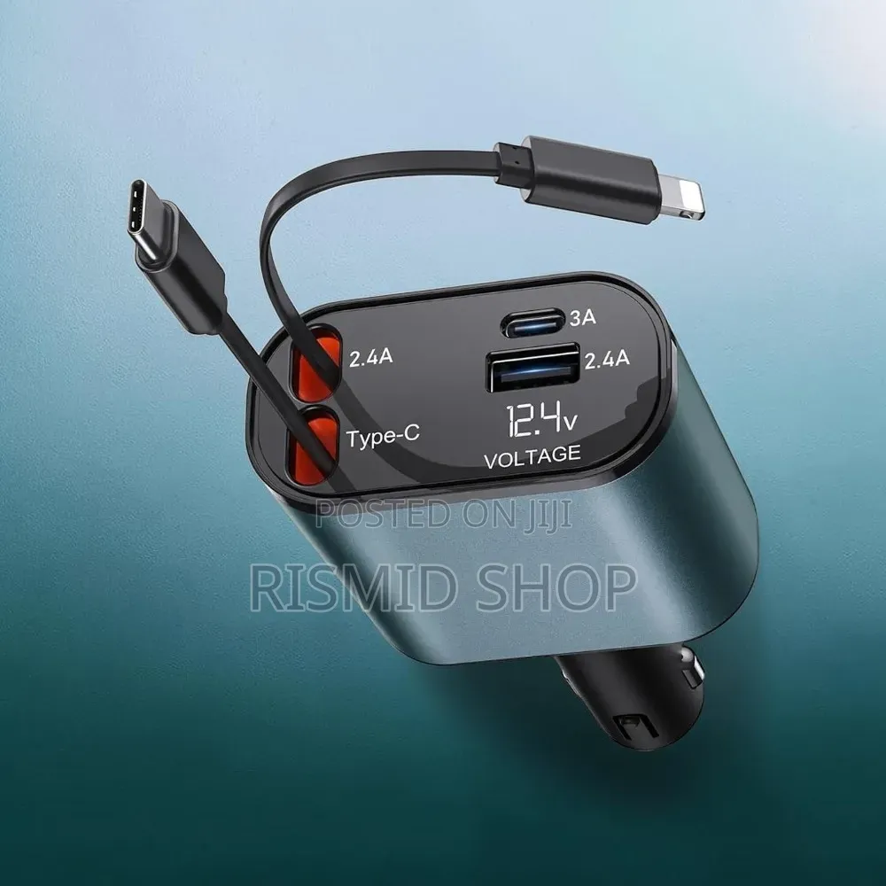1 Car Charger With 2 Retractable Cable (Type C iPhone)