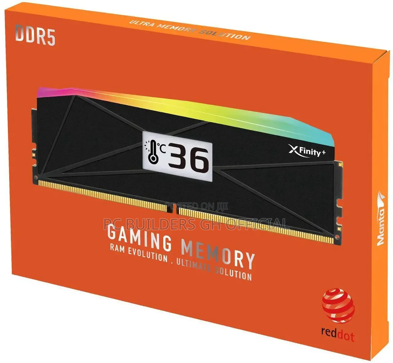 V-Color Manta Xfinity RGB DDR5 32GB RAM Black Orange Gaming Memory