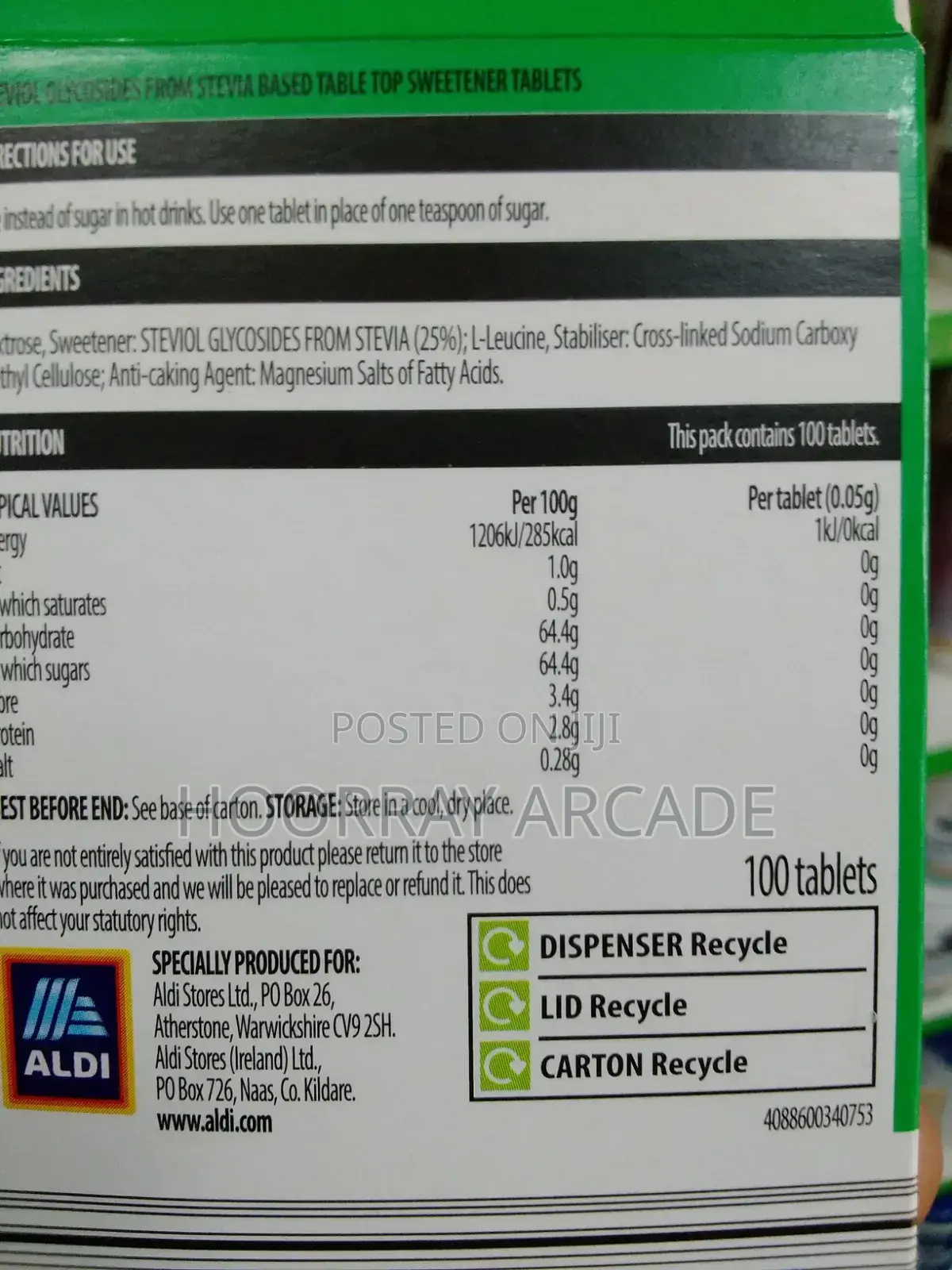 Stevia Sweetener 100 Tablets !! Delivery Only!!