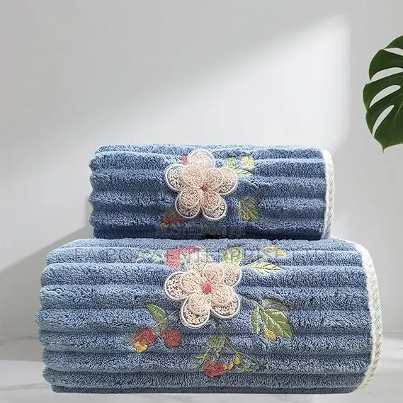 100% Full Cotton Towel With Embroidery Design 2 in 1 Sets for Kids