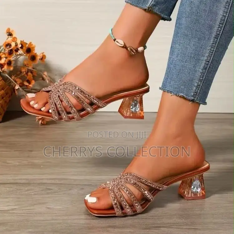 Women’s Rhinestone Crystal Block Heel Slide Sandals