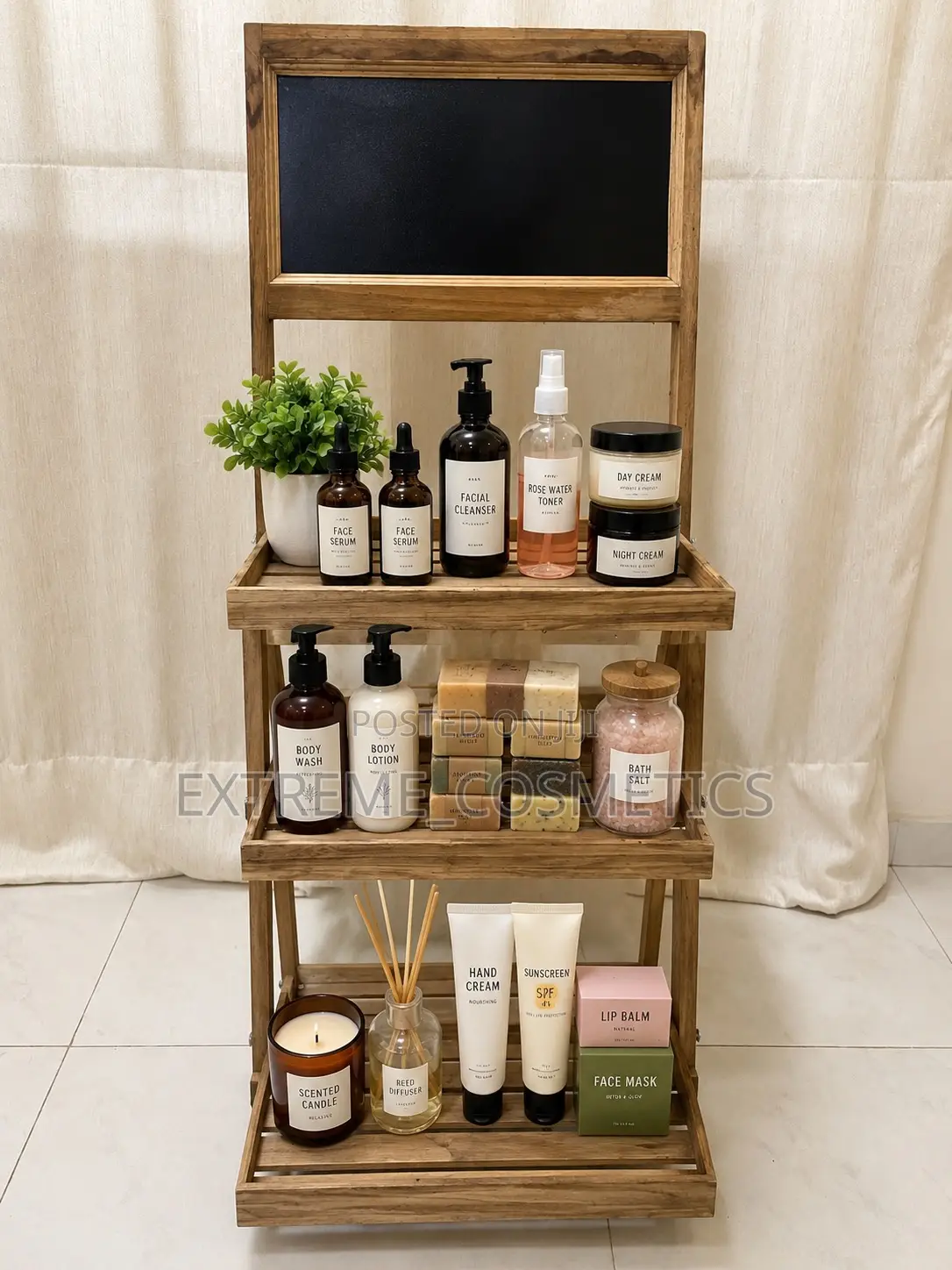 Wooden Display Stand or Tiered Shelf Unit With a Chalkboard Area
