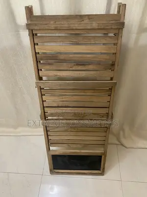 Wooden Display Stand or Tiered Shelf Unit With a Chalkboard Area