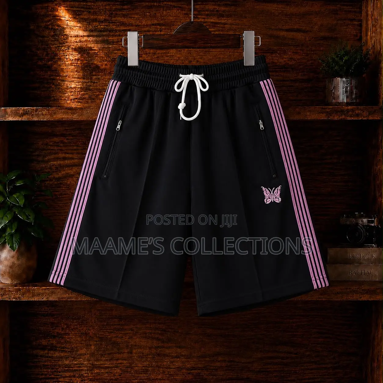 Needles-Inspired Butterfly Stripe Premium Drawstring Short