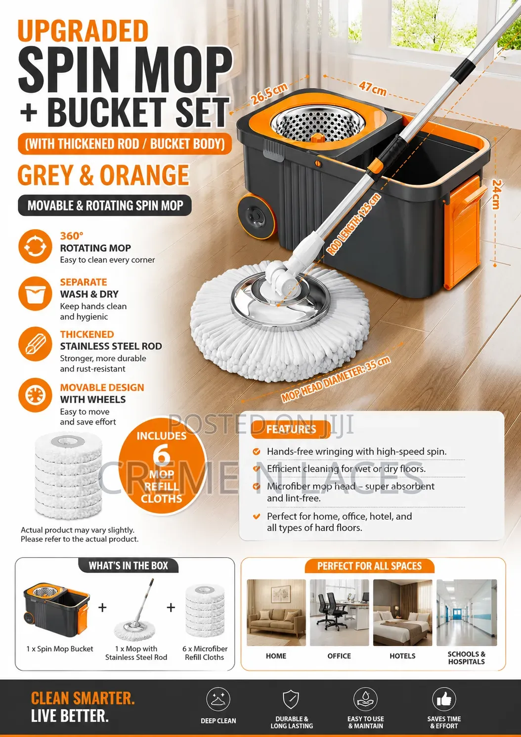 6 Heads 360 Spin Mop and Bucket