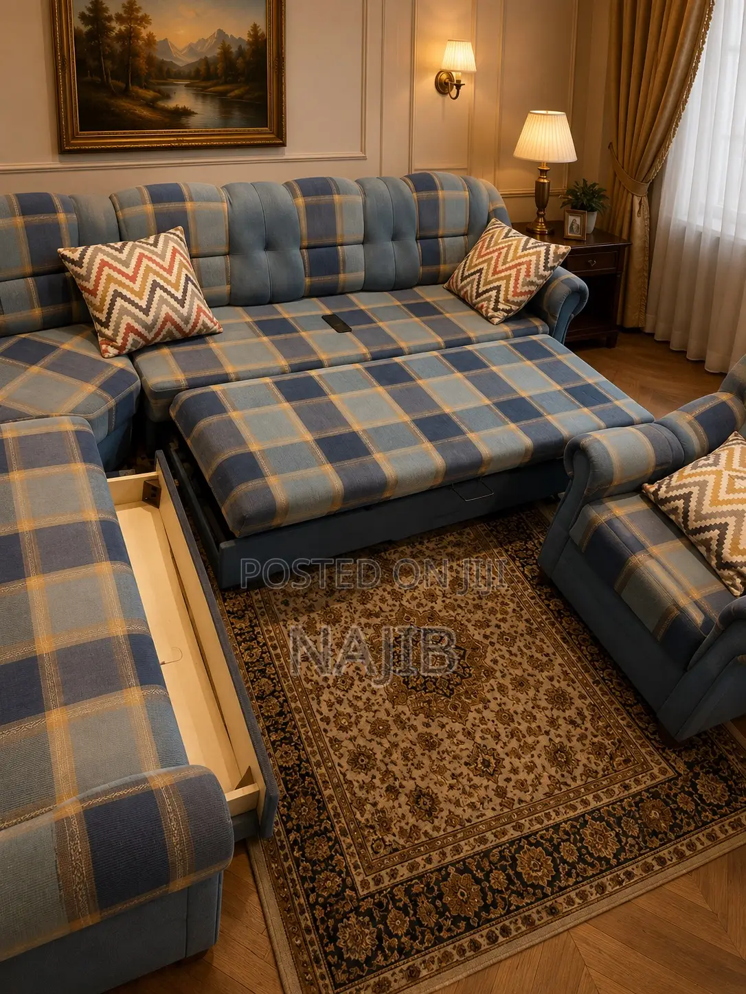 Premium Convertible Sofa Set With Pull-Out Bed Storage Compartment
