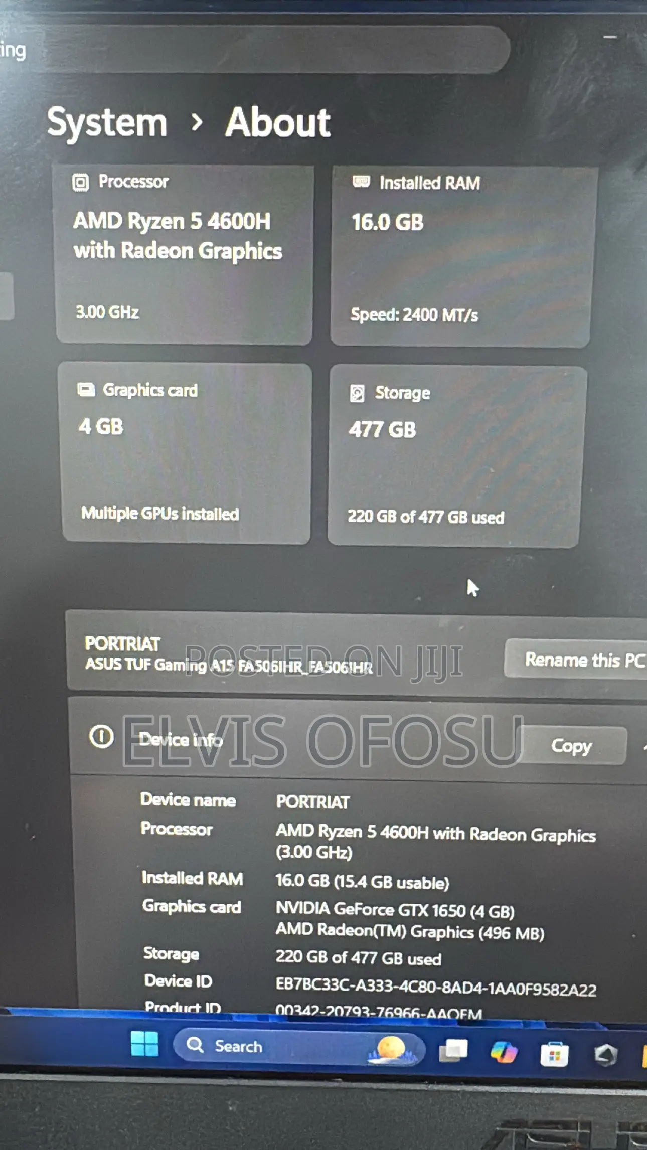 Laptop Asus TUF Gaming A15 16GB AMD Ryzen 5 SSD 500GB