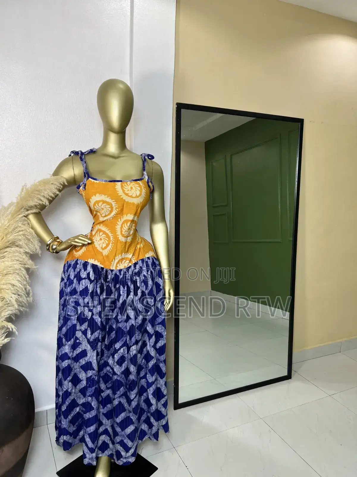 Gathered 2 Tone Adire Dress