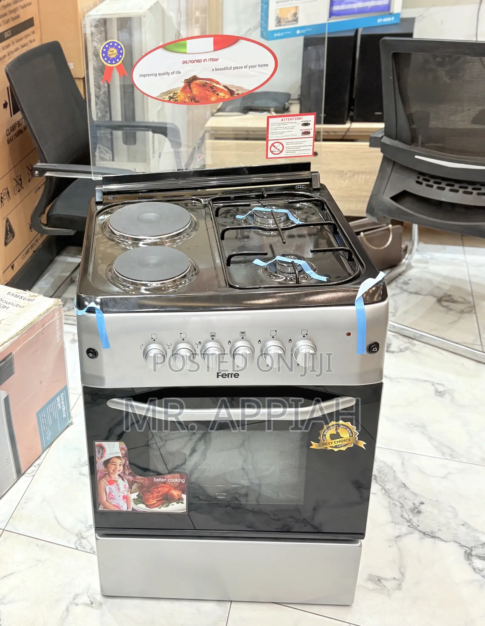 Classic Ferre 60x60cm Glass Lid 2 Gas + 2 Electric Burner(Gray).