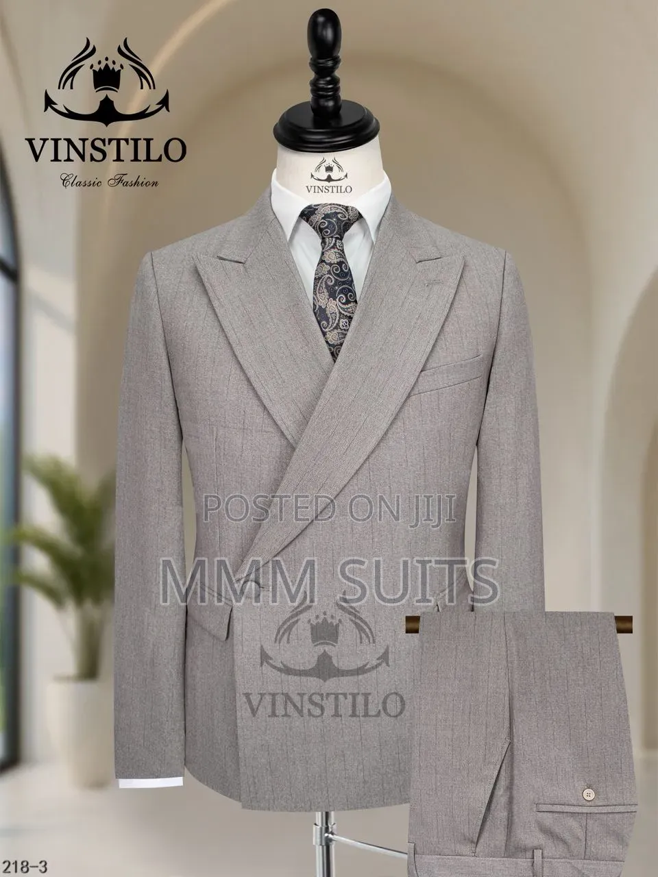 Beautiful Turkish 2-Piece Double-Breasted Men's in Light Gray