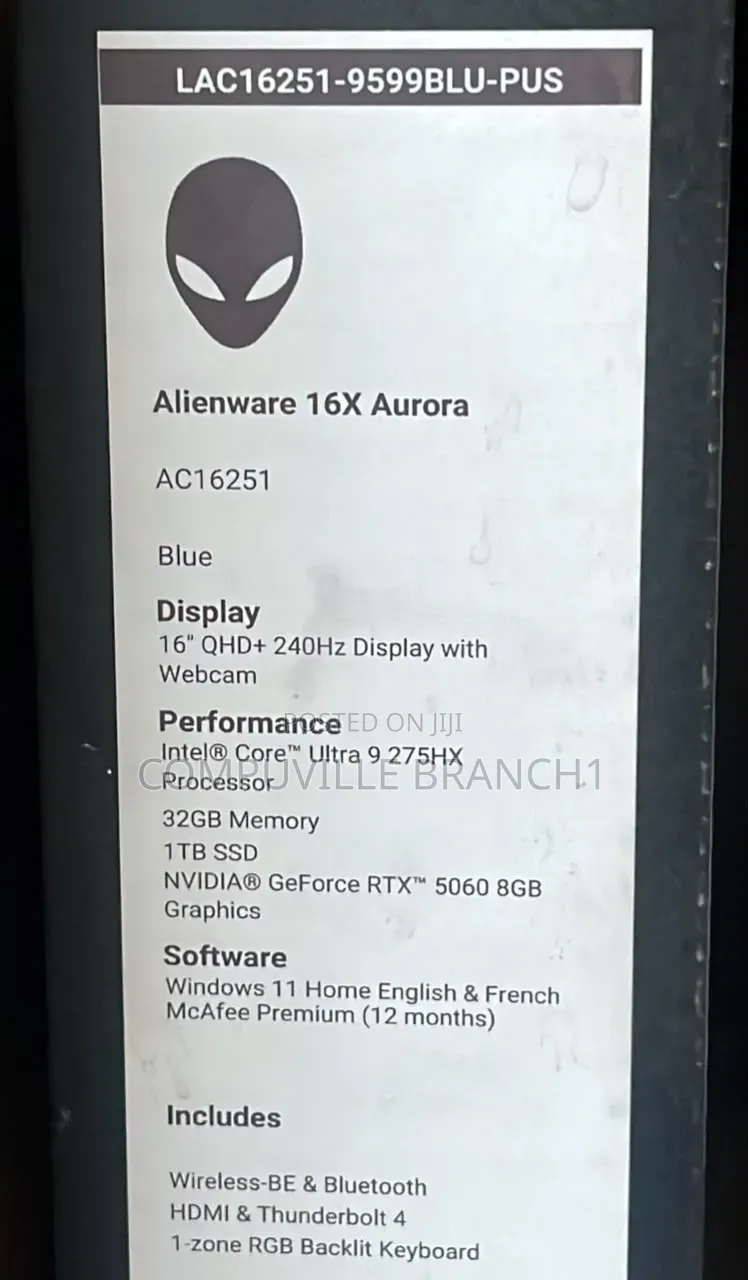 New Laptop Alienware 16 Aurora 32GB Intel Core Ultra 9 SSD 1T