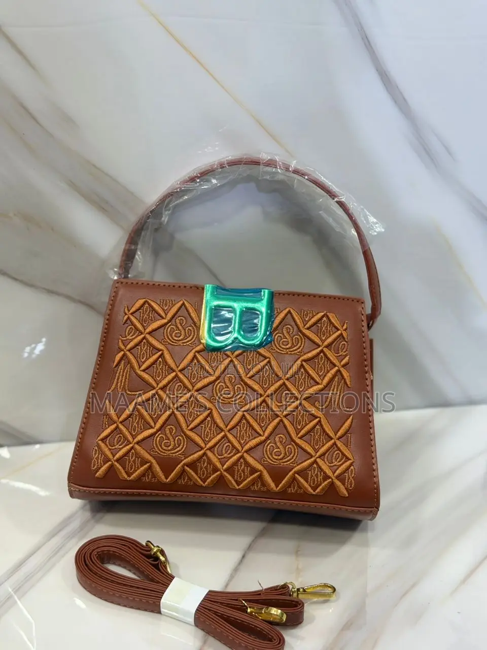 Luxury Embroidered Top Handle Handbag With Crossbody Strap