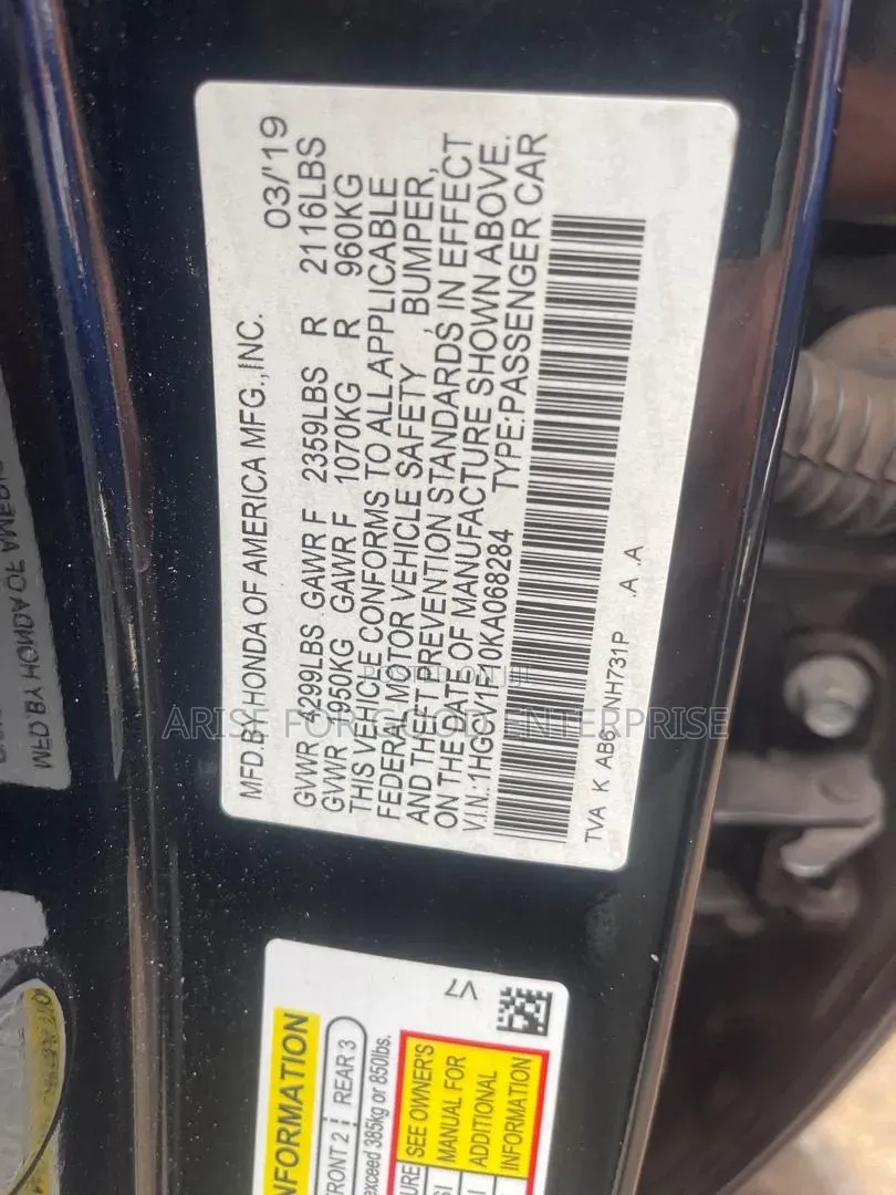Honda Accord Sport (1.5L 4cyl Turbo CVT) 2019 Black