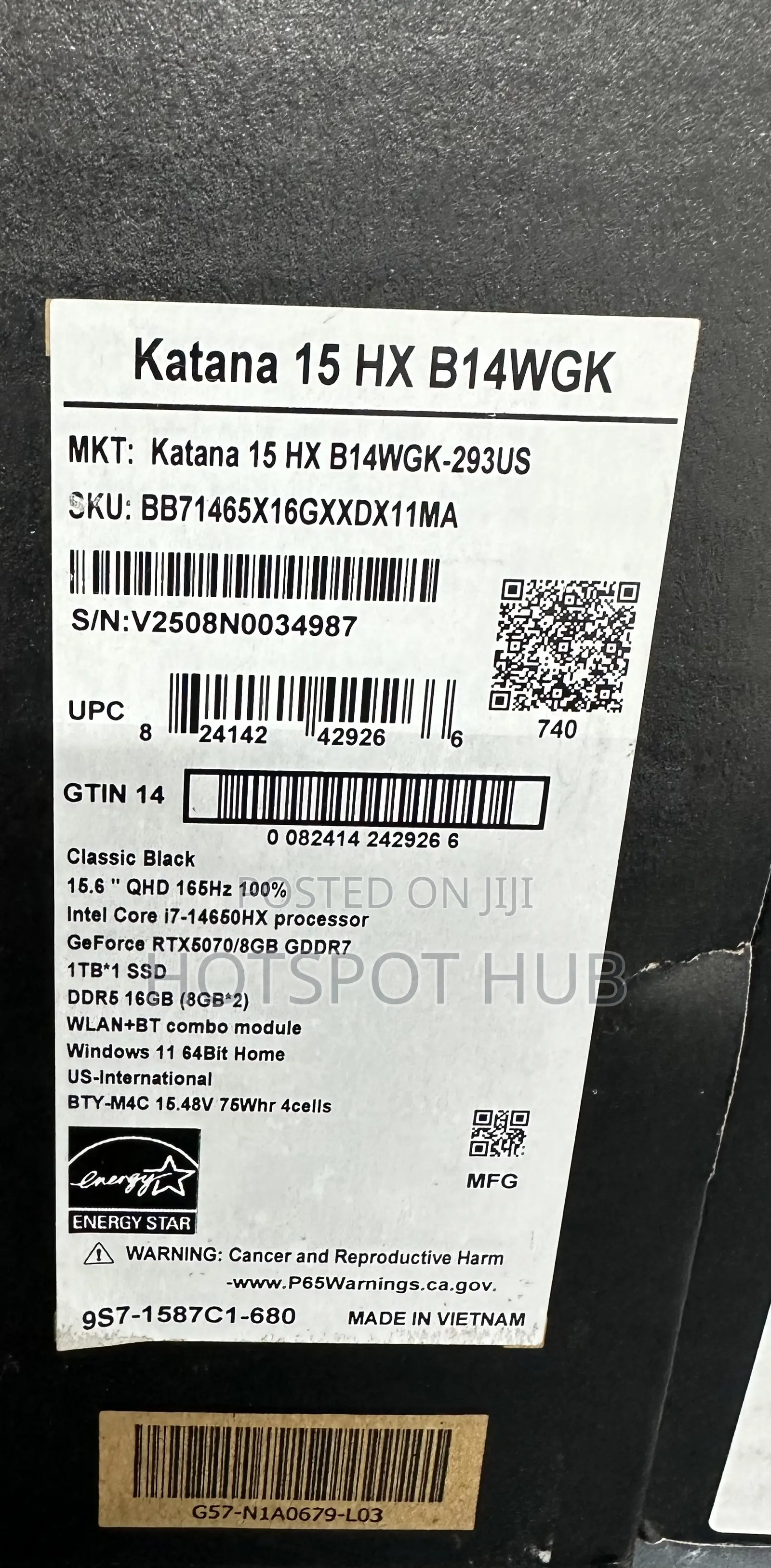 New Laptop MSI Katana 15 32GB Intel Core i7 SSD 1T