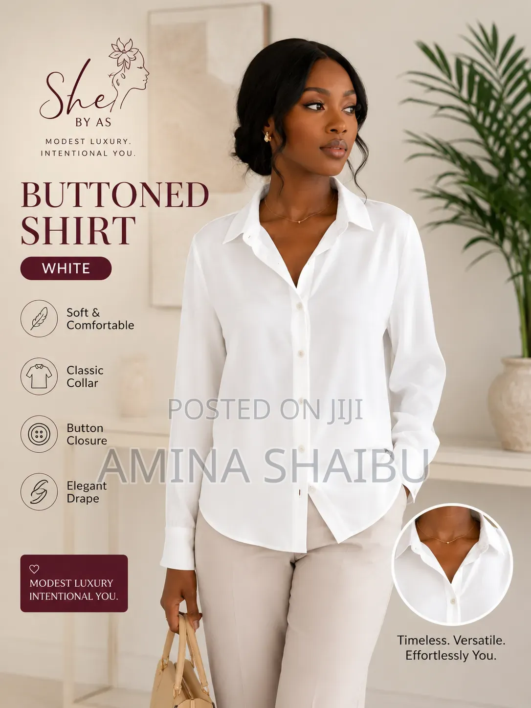 She by as - Women’S Classic White Buttoned Shirts