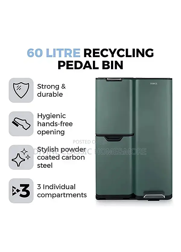 Tower 60lit Recycling Pedal Waste Bin