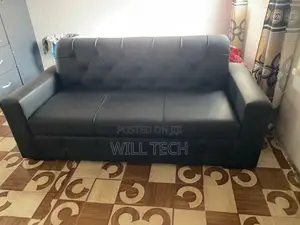 Modern Black Leather 3-Seater Sofa