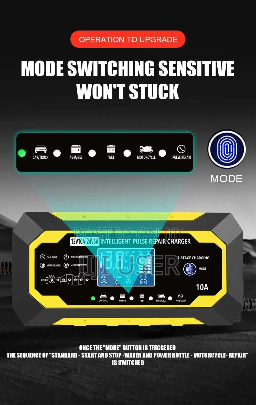 12v/24v Intelligent Pulse Battery Charger 10a/5a LCD Display