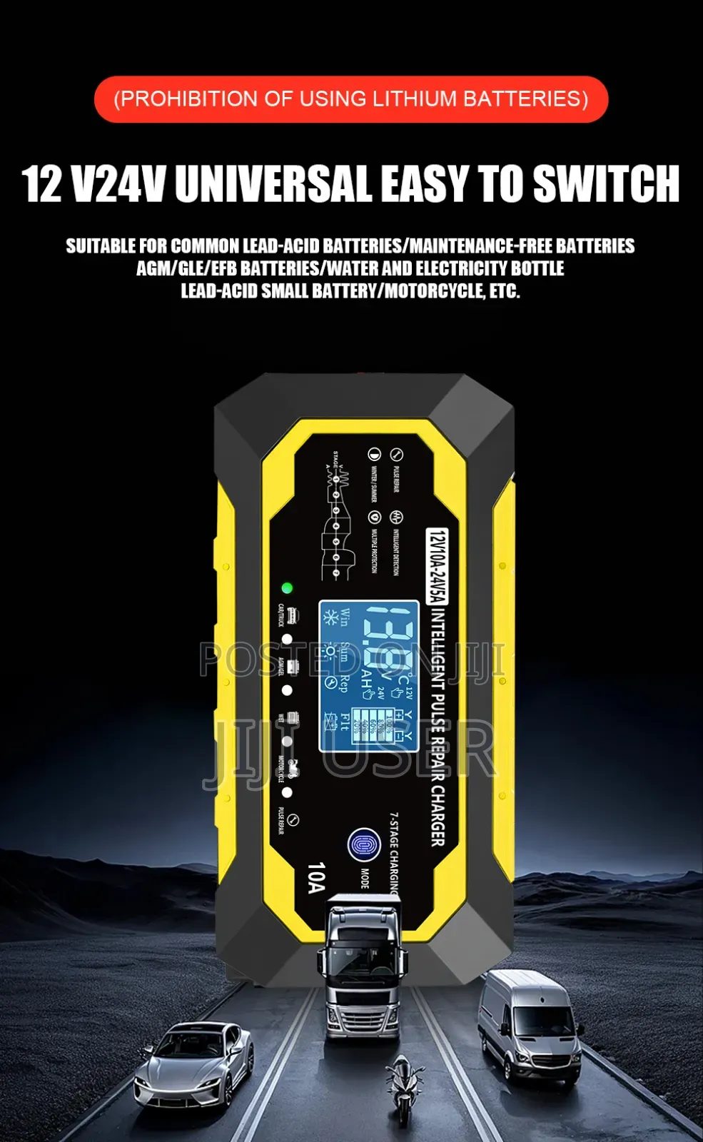 12v/24v Intelligent Pulse Battery Charger 10a/5a LCD Display