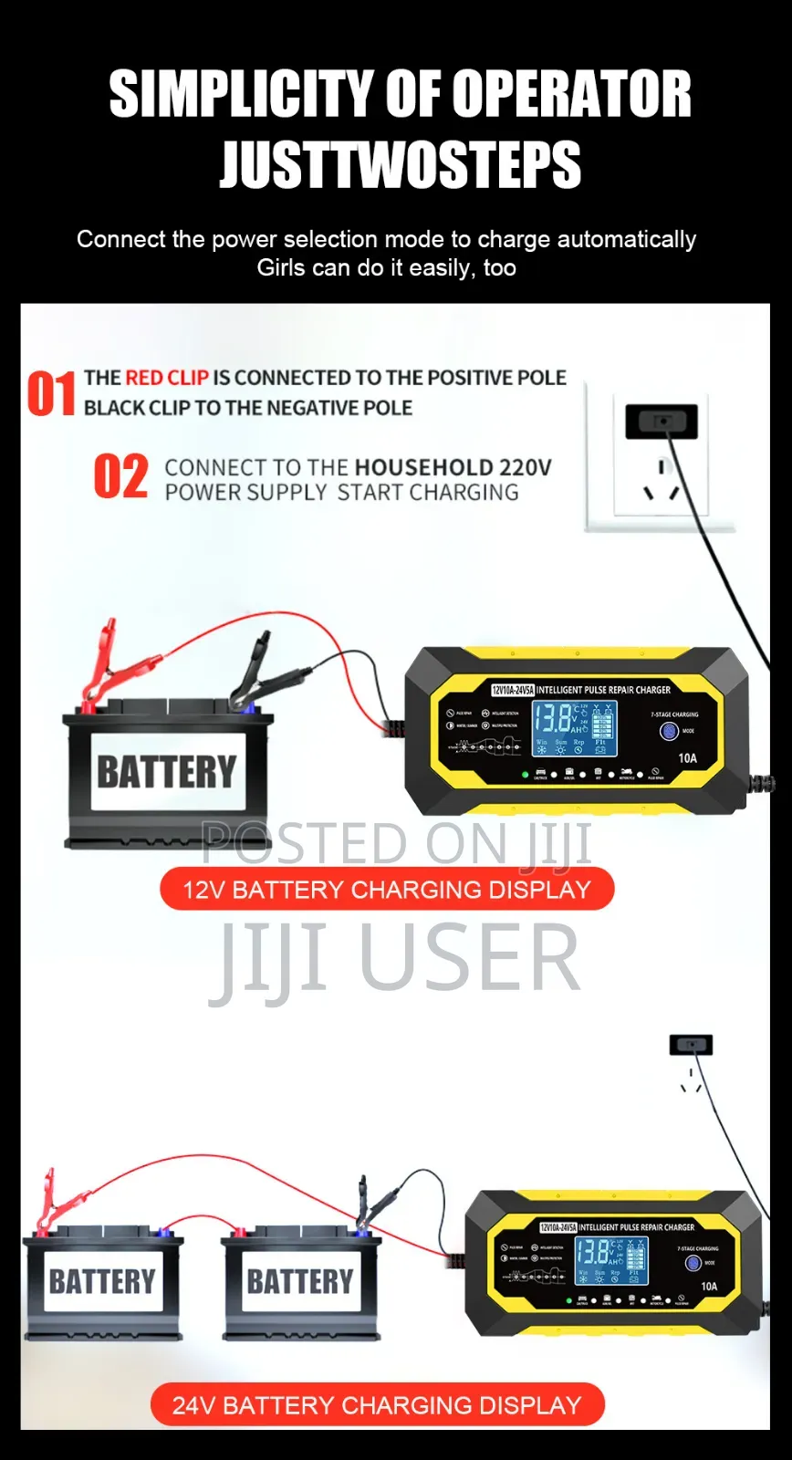 12v/24v Intelligent Pulse Battery Charger 10a/5a LCD Display