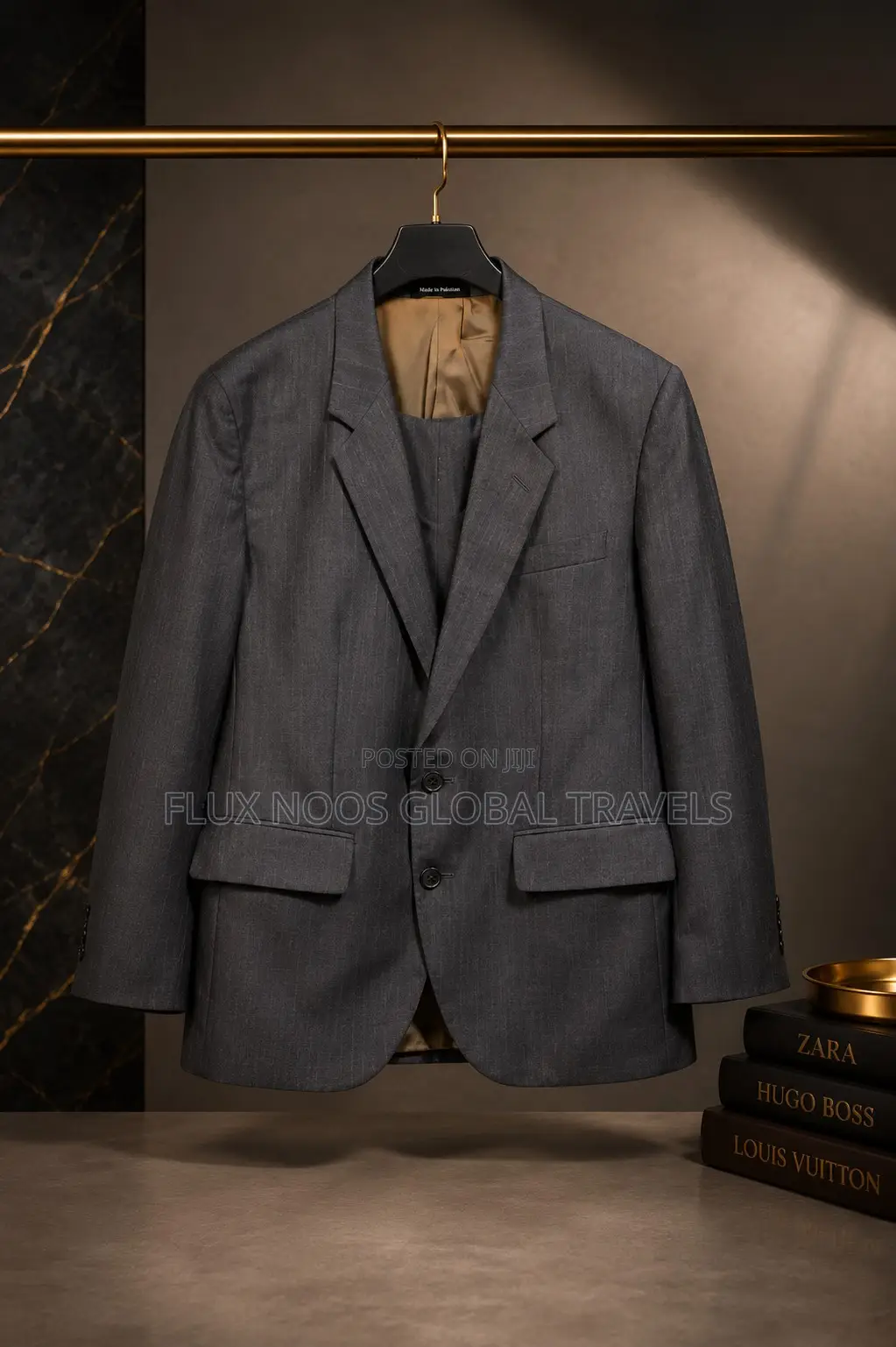 UK USED Men's Premium Grey Windowpane 2-Piece Suit Size 40 Jacket