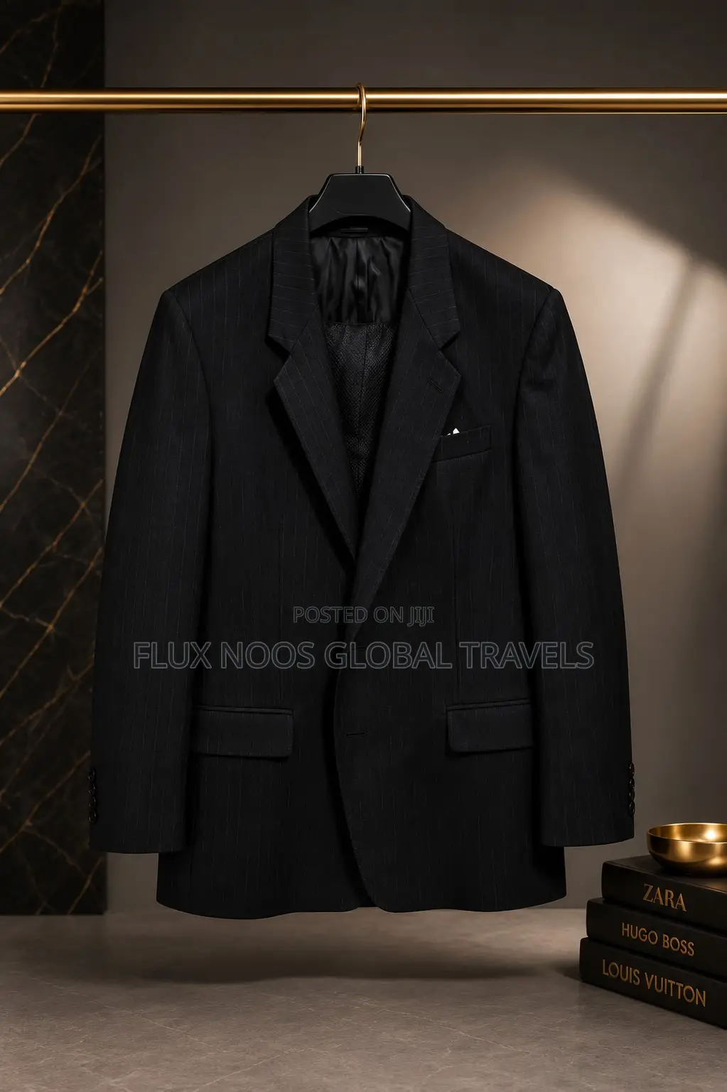 UK Used Men's Black Pinstripe Suit – Size XL (42) – Trouser Waist 40