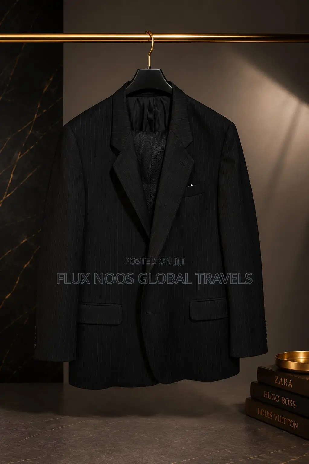 UK Used Men's Black Pinstripe Suit – Size XL (42) – Trouser Waist 40