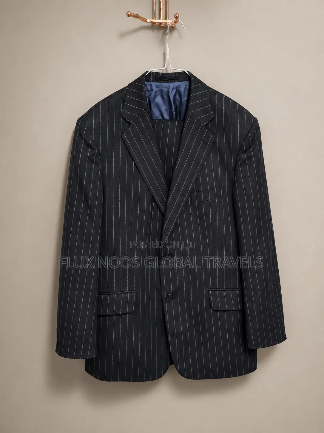 UK USED Men's Black Pinstripe Suit Jacket Size 40, Trouser Waist 40