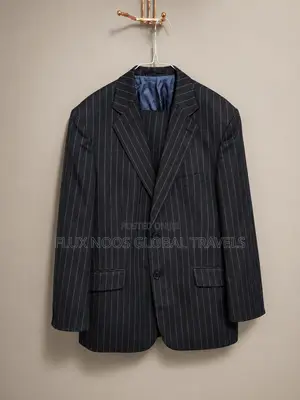 UK USED Men's Black Pinstripe Suit Jacket Size 40, Trouser Waist 40