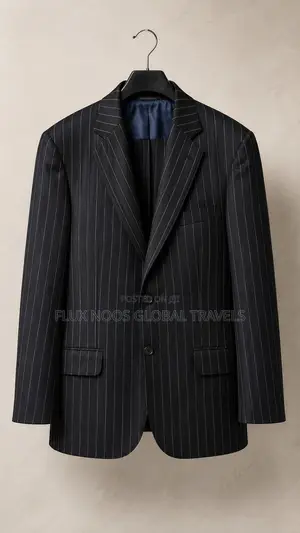 UK USED Men's Black Pinstripe Suit Jacket Size 40, Trouser Waist 40