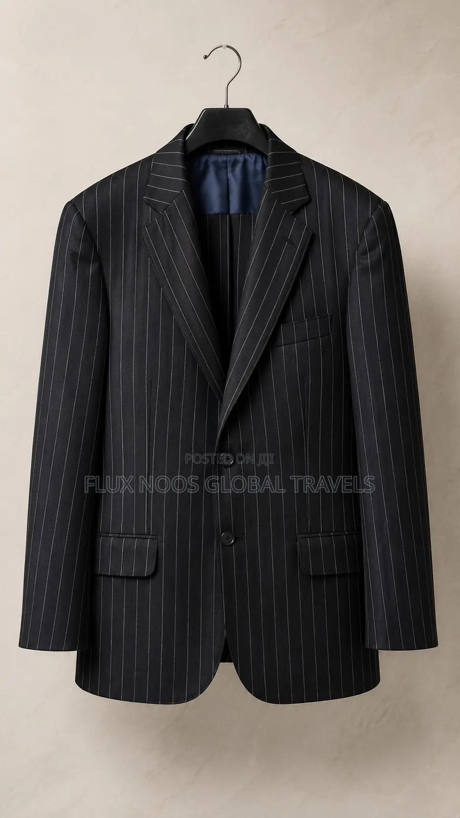 UK USED Men's Black Pinstripe Suit Jacket Size 40, Trouser Waist 40