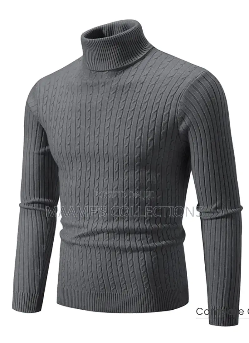 Unisex Plain Turtleneck Knit Sweater - Slim Fit