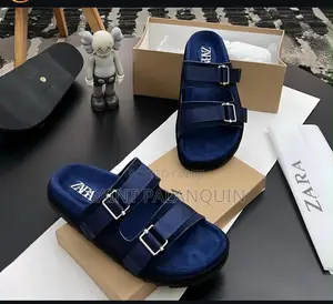 Double-Buckle Suede Slide Sandal