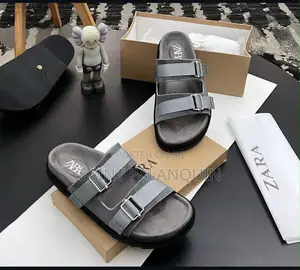 Double-Buckle Suede Slide Sandal