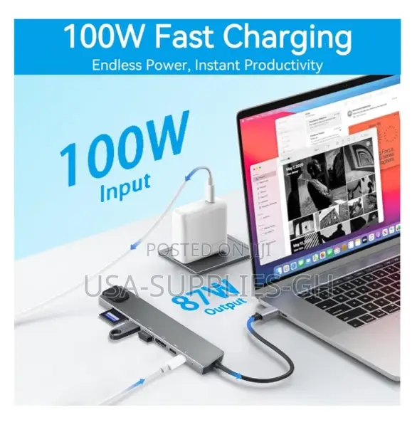 USB-C Hub 8 in 1 Multiport Ethernet Adapter 100W PD Charging From Usa