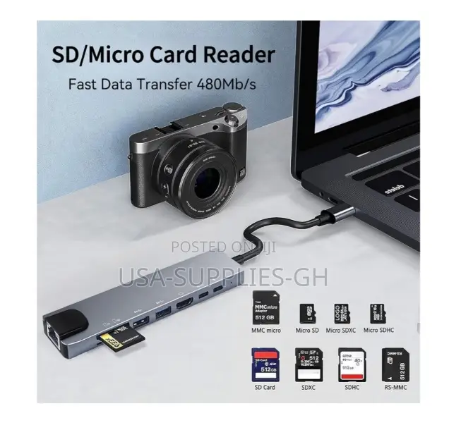 USB-C Hub 8 in 1 Multiport Ethernet Adapter 100W PD Charging From Usa