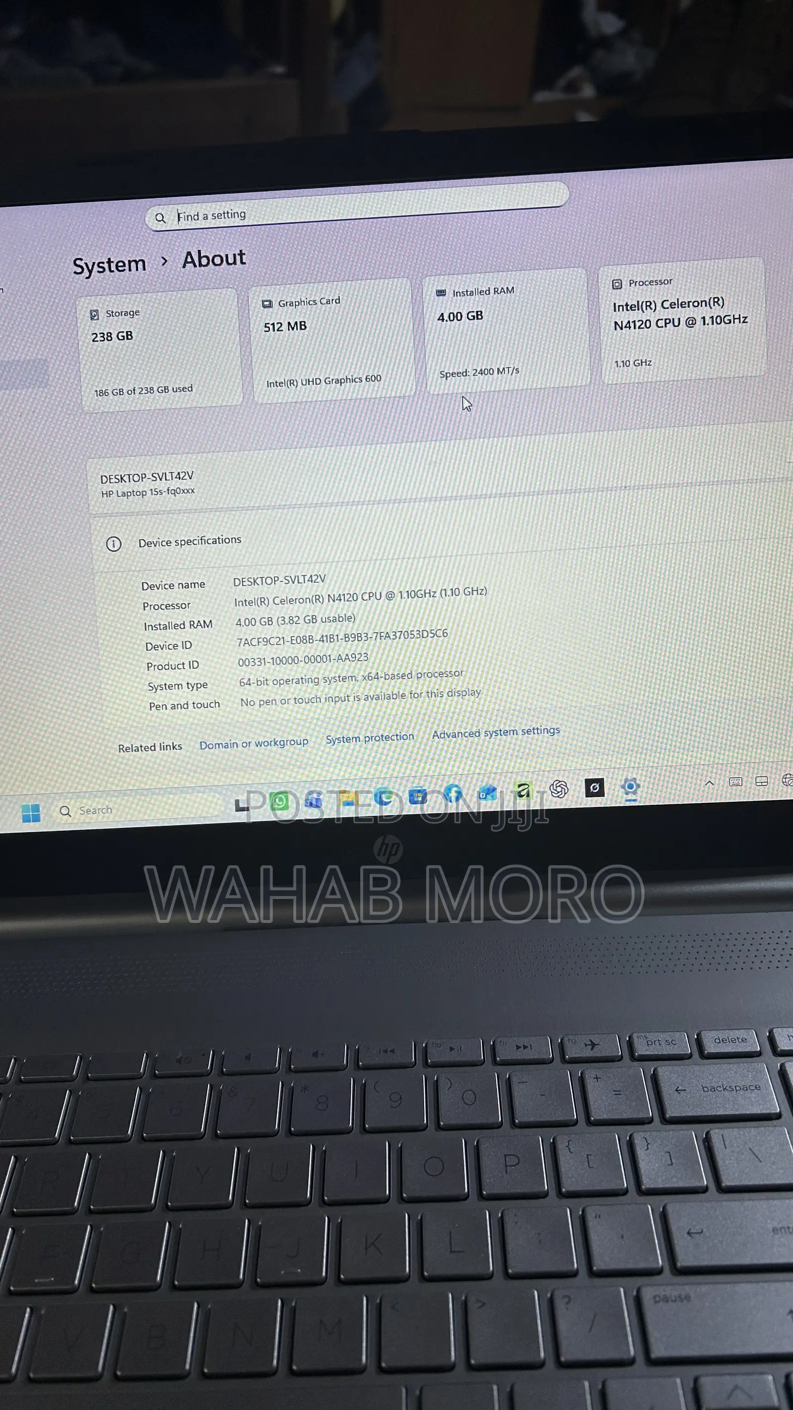Laptop HP 15 4GB Intel Celeron SSD 256GB