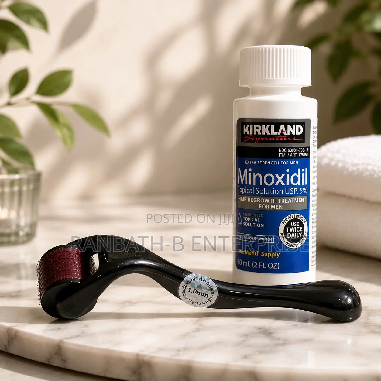 Kirkland Minoxidil 5% + Derma Roller Hair Growth Combo