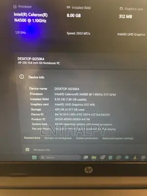 Laptop HP 250 G10 8GB Intel Celeron SSD 512GB